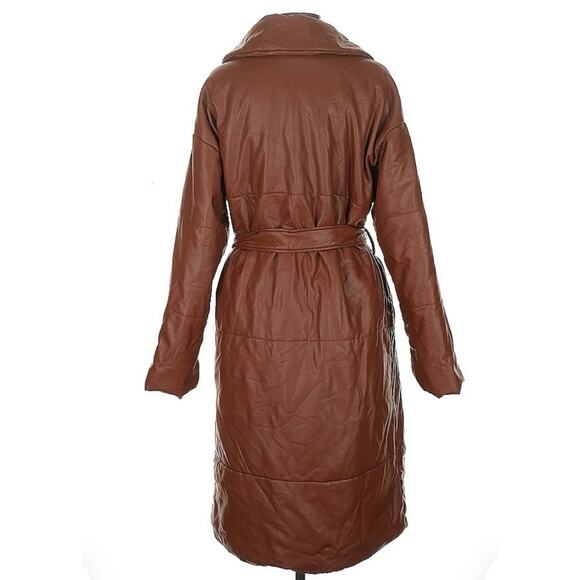 Avec Les Filles Faux Leather Long Puffer Coat Jacket Size Medium - Picture 2 of 6